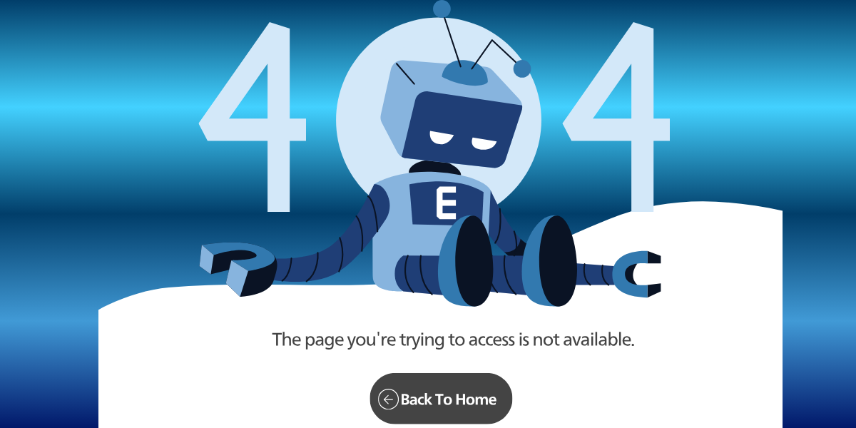blue and white illustrative 404 page desktop prototype (1200 x 600 px)